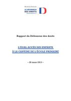 Rapport du Défenseur des droits sur l’égal accès des enfants à la cantine de l’école primaire